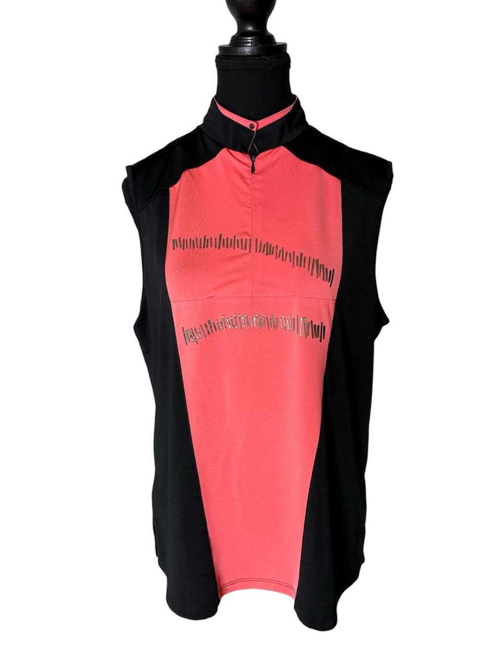 JAMIE SADOCK Coral Pink Black Muscle Shirt Tank Golf Running Zipper Large